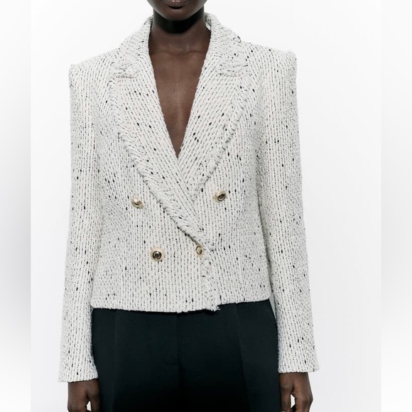 NWT Zara Textured Double-Breasted Blazer - Picture 3 of 12